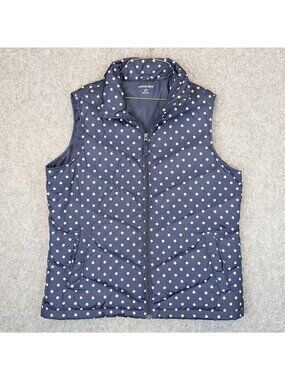 Lands End Womens Polka Dot Navy Puffer Quilted Vest Zipper Size Medium M